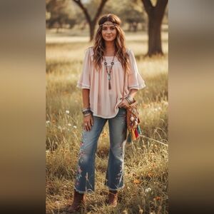 Pink Flutter Sleeve Blouse with Ruffled Details
